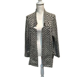 Soft Surroundings‎ Large Open Front Chevron Knit Cardigan Jacket Black White
